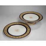 A Victorian bone china dessert service comprising eleven plates and four pedestal dishes, 23cm in