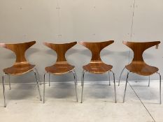 Bjarke Nielsen for Dan Form Denmark, a set of four walnut and chrome chairs, width 54cm, depth 42cm,