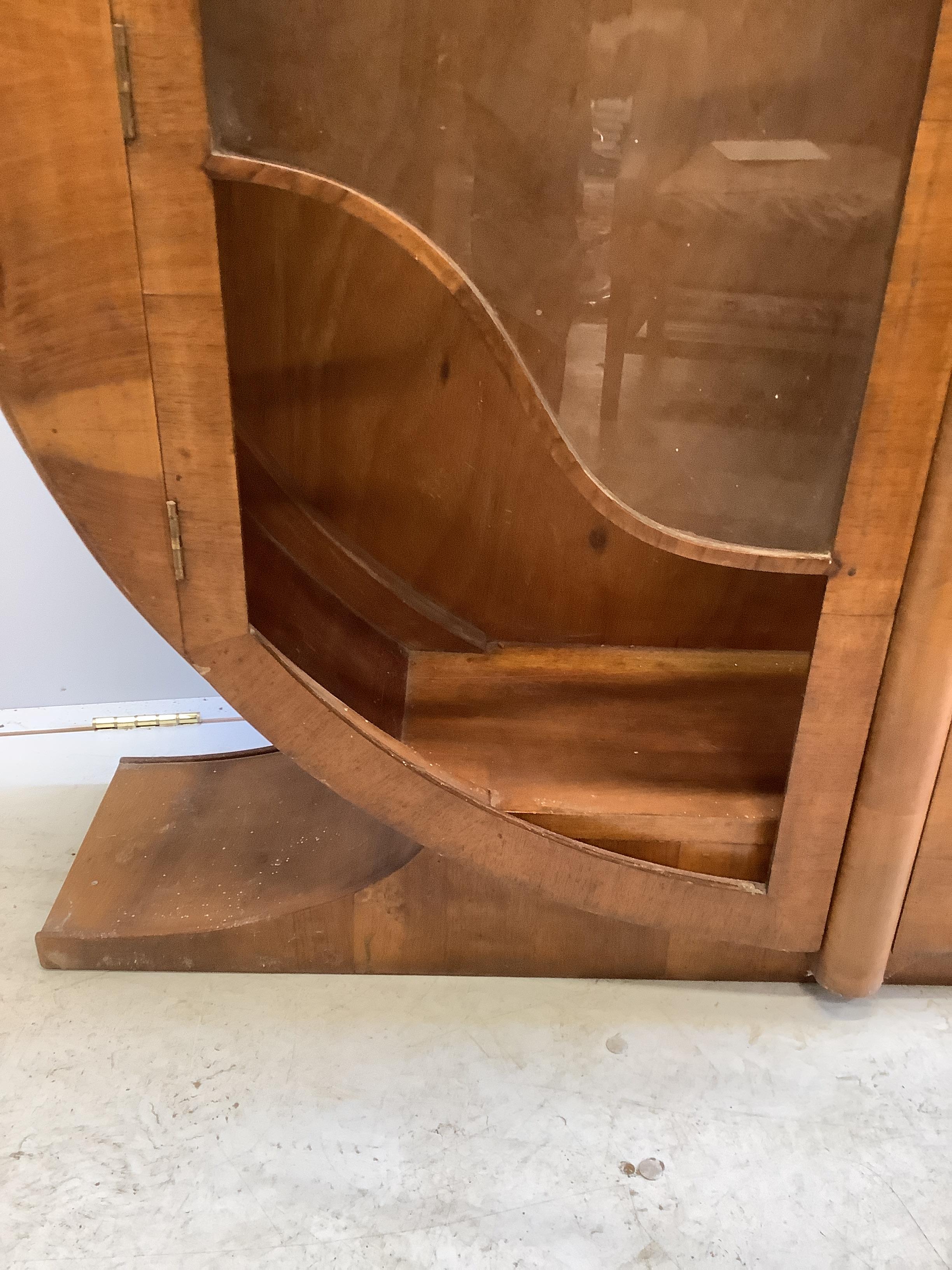 An Art Deco circular walnut veneered display cabinet, width 126cm, depth 30cm, height 125cm - Image 3 of 3