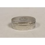 An early 19th century French engraved 800 standard white metal oval snuff box/vesta case, 69mm.