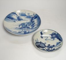 Two Japanese blue and white plates, largest 22cm in diameter