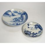 Two Japanese blue and white plates, largest 22cm in diameter