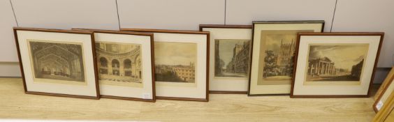Four Ackermann colour engravings including E Clarendon Printing House and Bradcliffe Library,