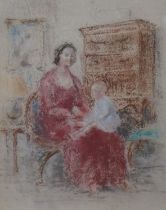 Myles Tonks RI, RBA, (1890-1960) crayon and pastel, Mother and child in an interior, details