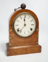 A Victorian walnut and brass mounted mantel clock, 26cm high