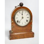 A Victorian walnut and brass mounted mantel clock, 26cm high