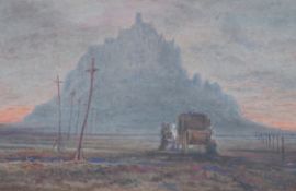 Attributed to Albert Goodwin (1845-1932), watercolour, Mont St. Michel, unsigned, 18 x 27cm