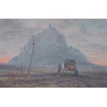 Attributed to Albert Goodwin (1845-1932), watercolour, Mont St. Michel, unsigned, 18 x 27cm