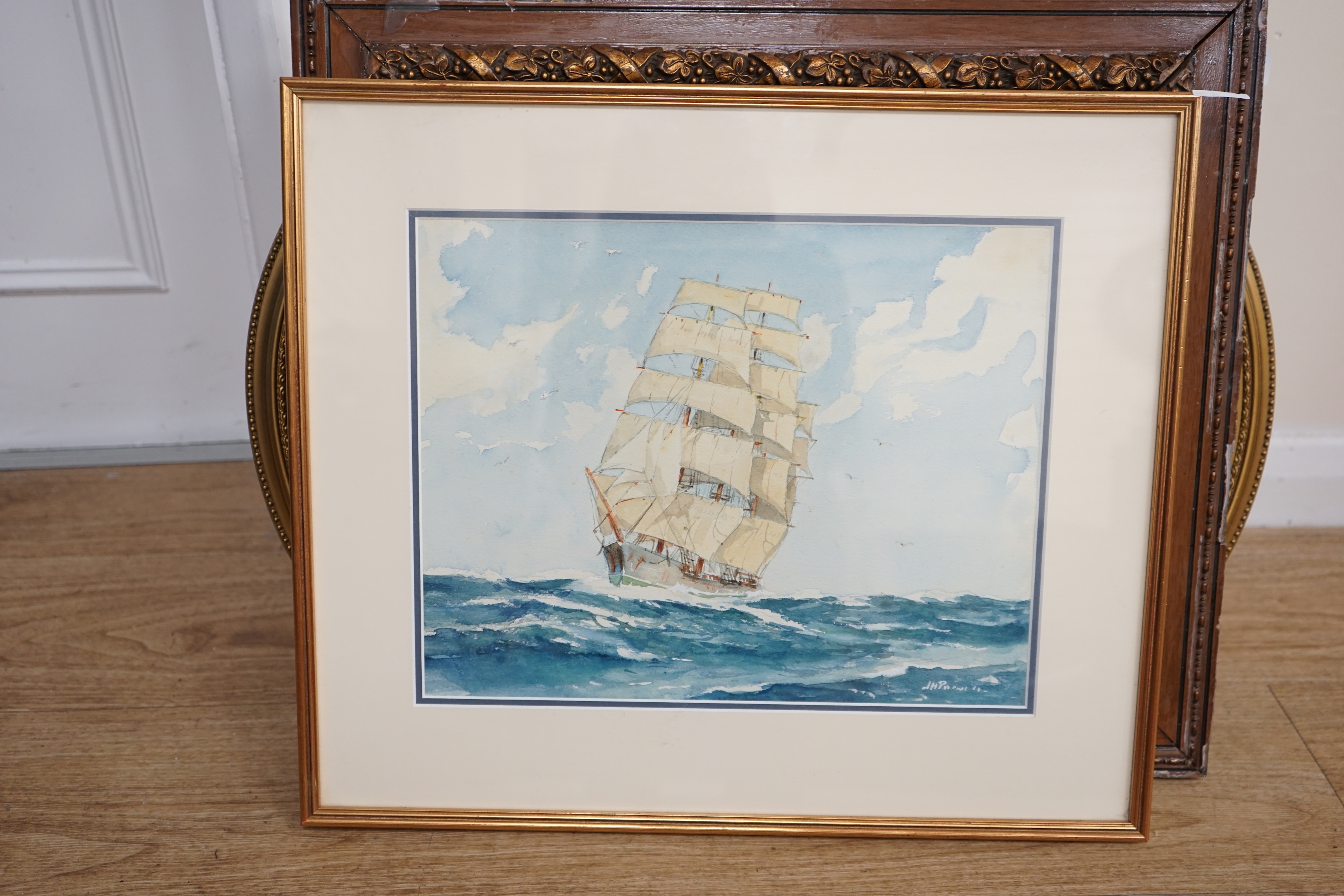 J H Powell (20th. C) heightened watercolour, Ship at sea, signed, 27 x 35cm - Image 2 of 3