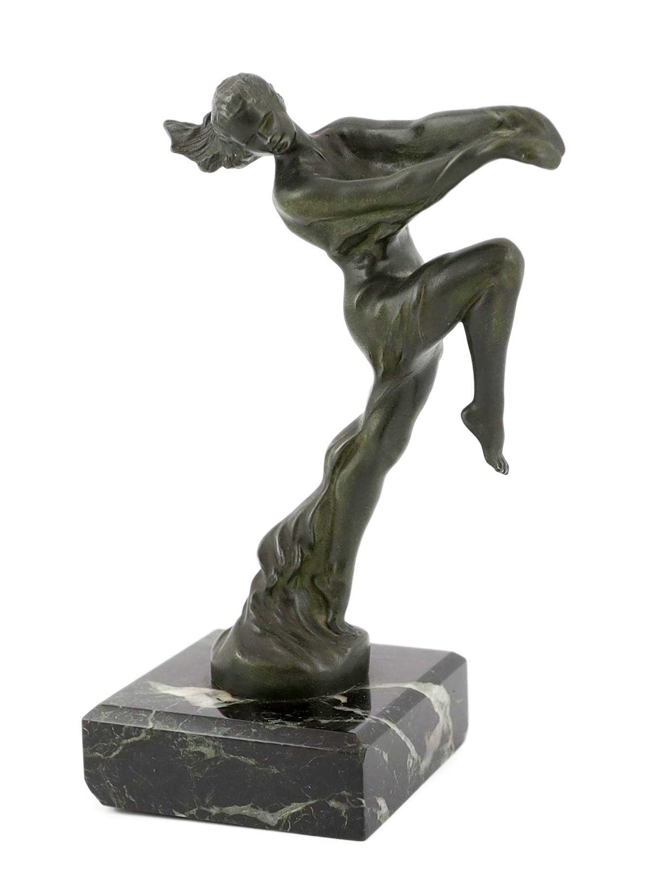 Max Le Verrier (1891-1973), a patinated metal car mascot 'Isa', modelled as a dancer in diaphanous