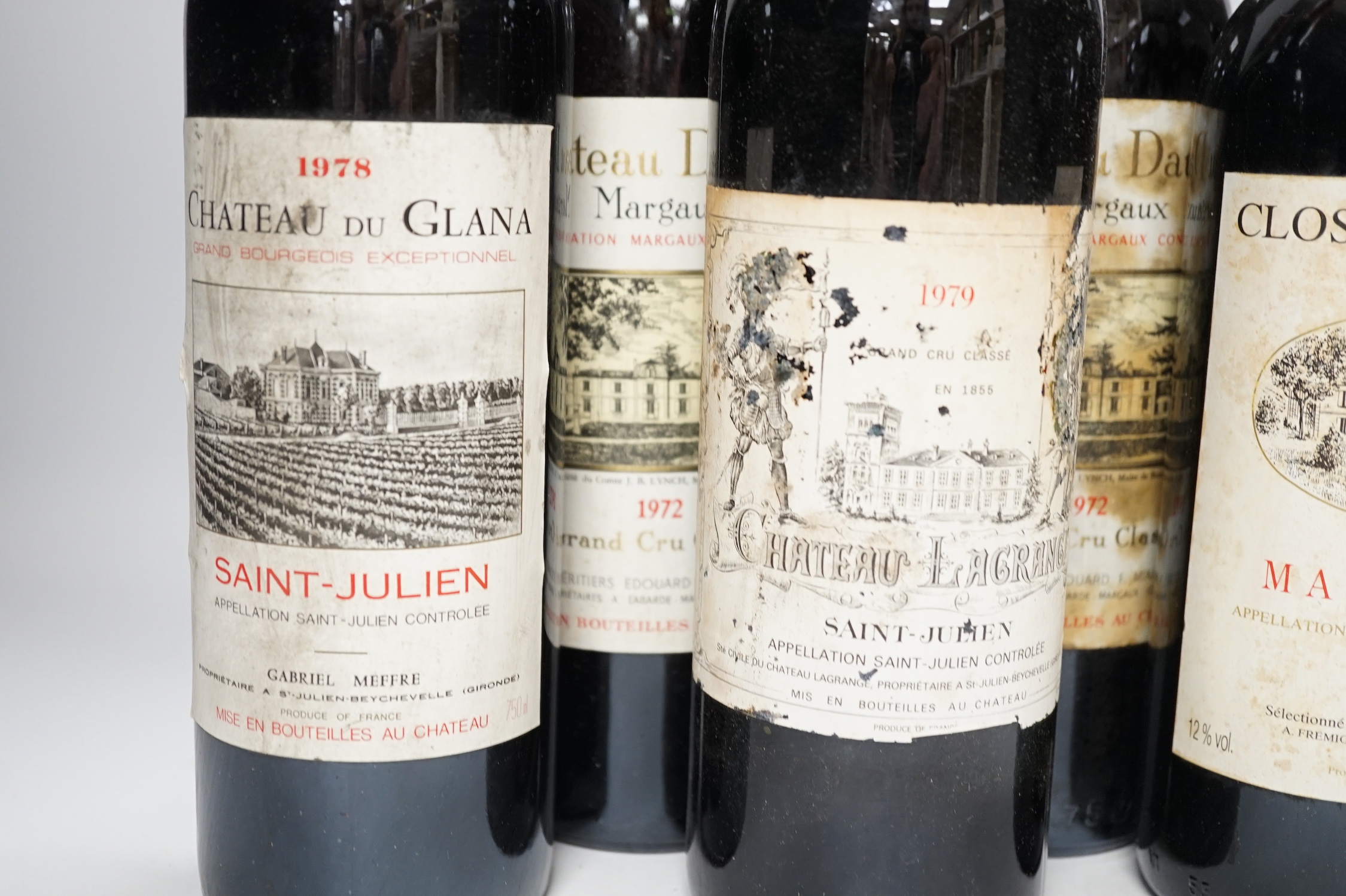 Three bottles of Chateau Dauzac Margaux 1972 and three other bottles Chateau Du Glana Saint Julien - Image 2 of 4