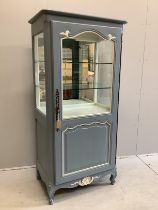 A Continental painted vitrine, width 80cm, depth 49cm, height 165cm