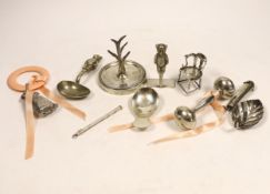 A collection of small silver including an Edwardian silver miniature model 'Dickens 1812-1870'