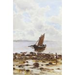 Herbert Moxon Cook (1844-1928), watercolour, Coastal scene with fishing boat, signed, indistinctly