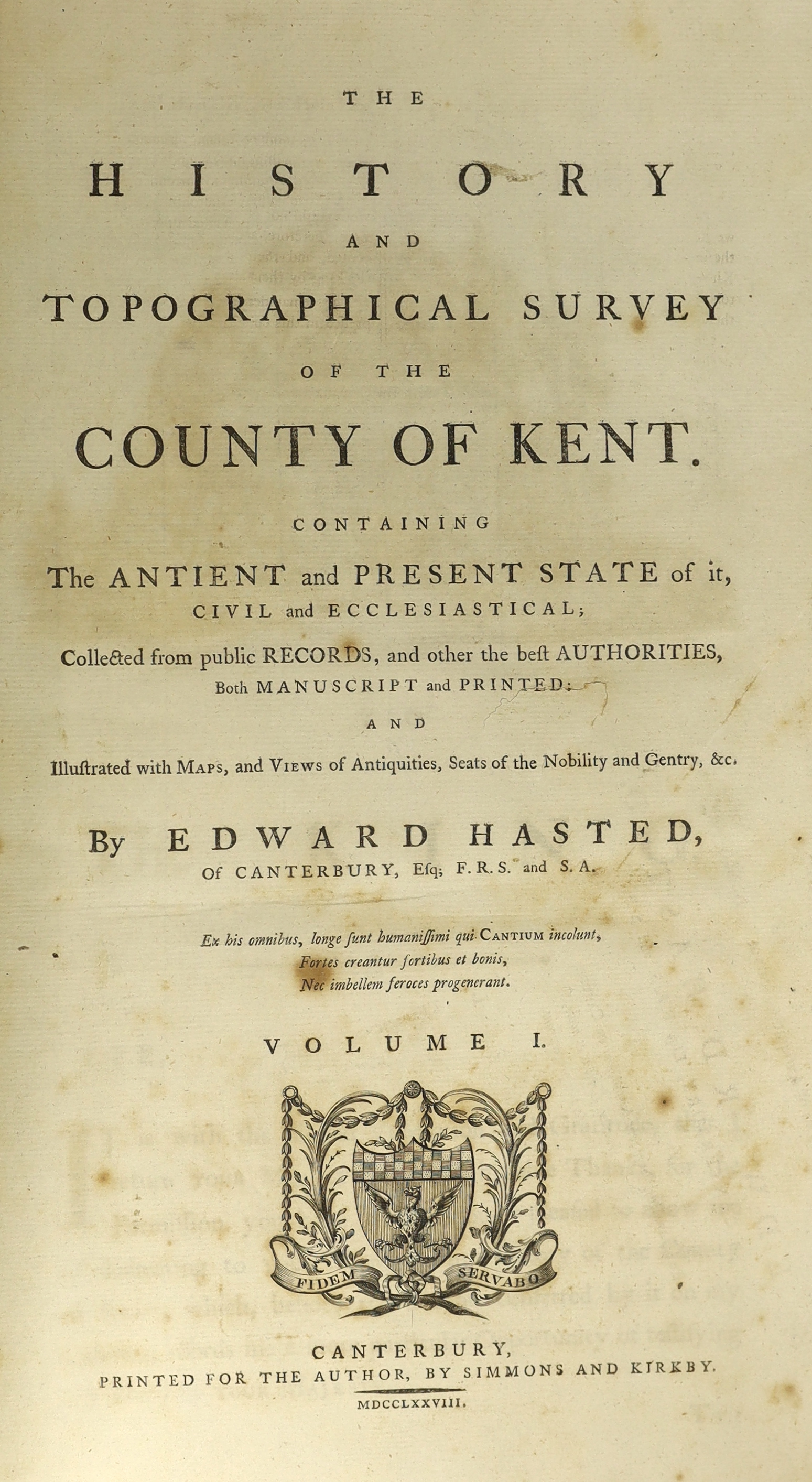 ° ° Hasted, Edward - A History and Topographical Survey of the County of Kent...first edition. vols. - Image 2 of 3