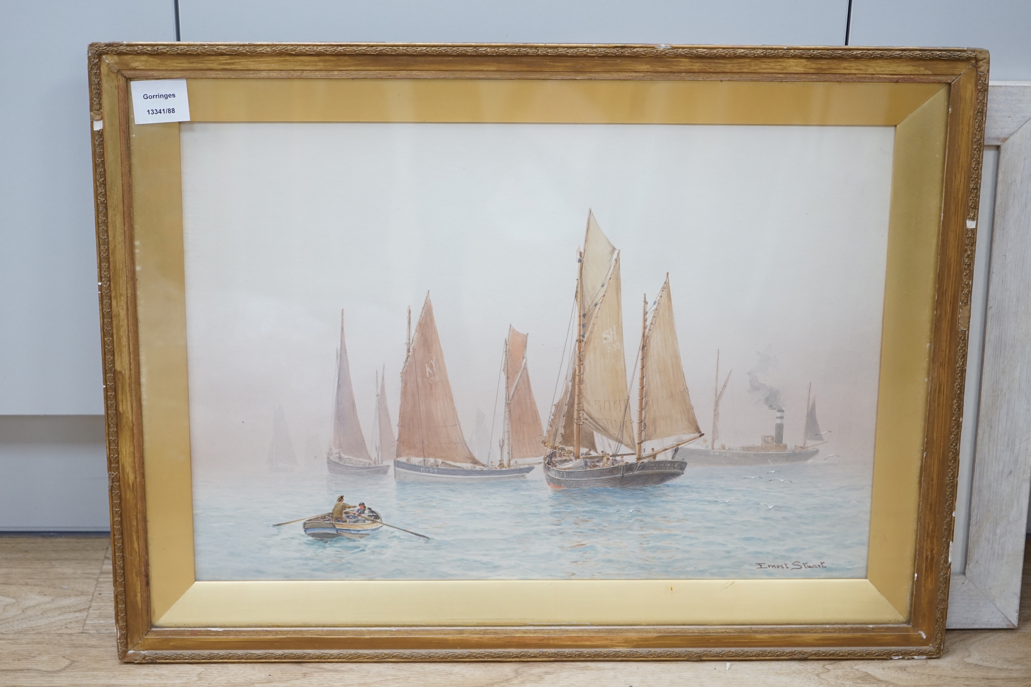 Ernest Stuart (fl.1889-1915), watercolour, Fishing boats at sea, signed, 35 x 53cm - Image 2 of 4