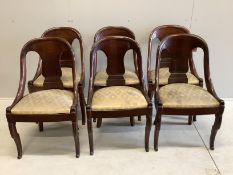 A set of six French Empire style mahogany dining chairs, width 49cm, depth 38cm, height 86cm