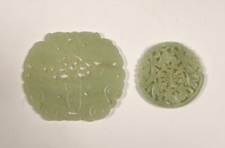 Two Chinese pale celadon jade plaques, largest 8cm