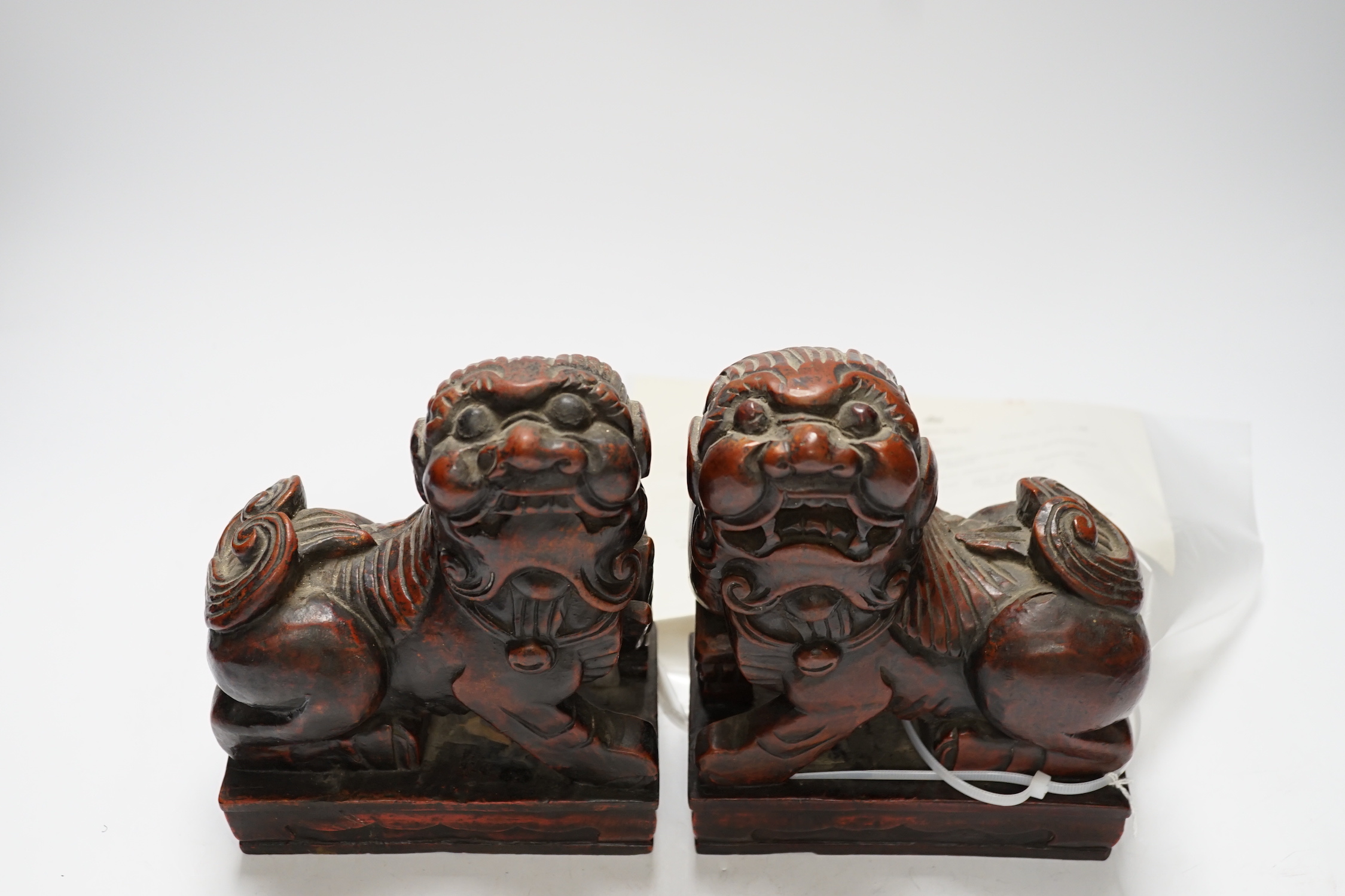 Two Japanese carved and lacquered hardwood Temple dogs, late Tokugawa period, 16cm wide - Image 2 of 5