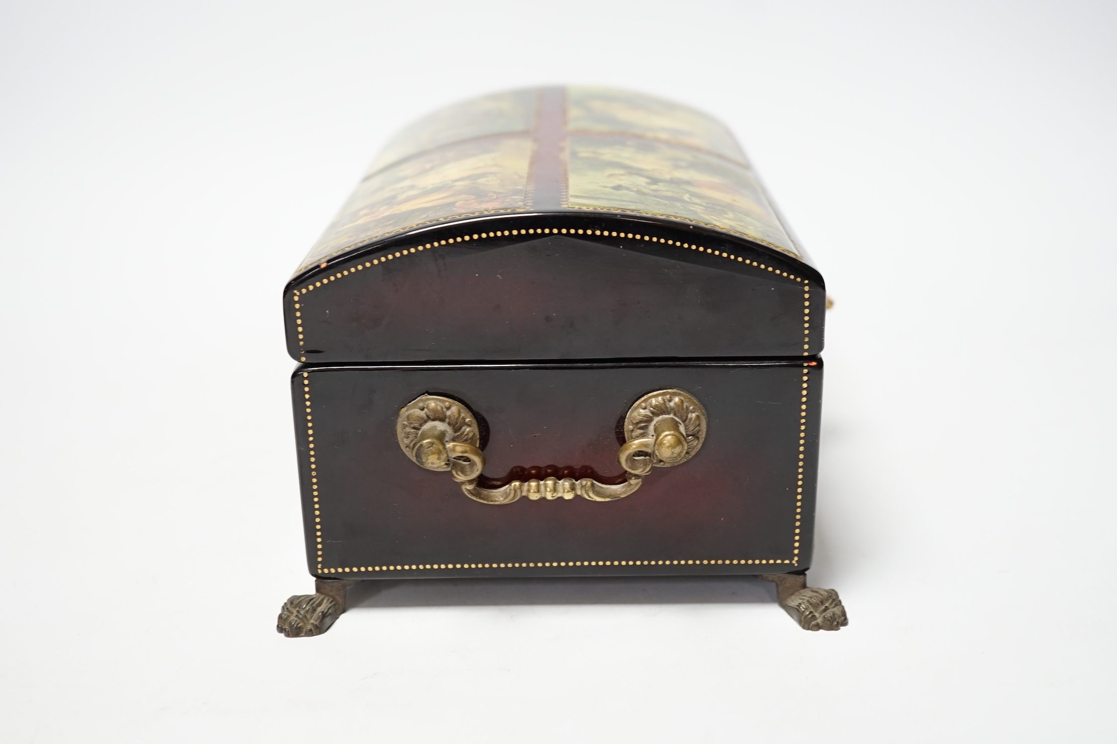 A Swiss papier maché four air musical box in Russian style, 23cm wide - Image 3 of 6