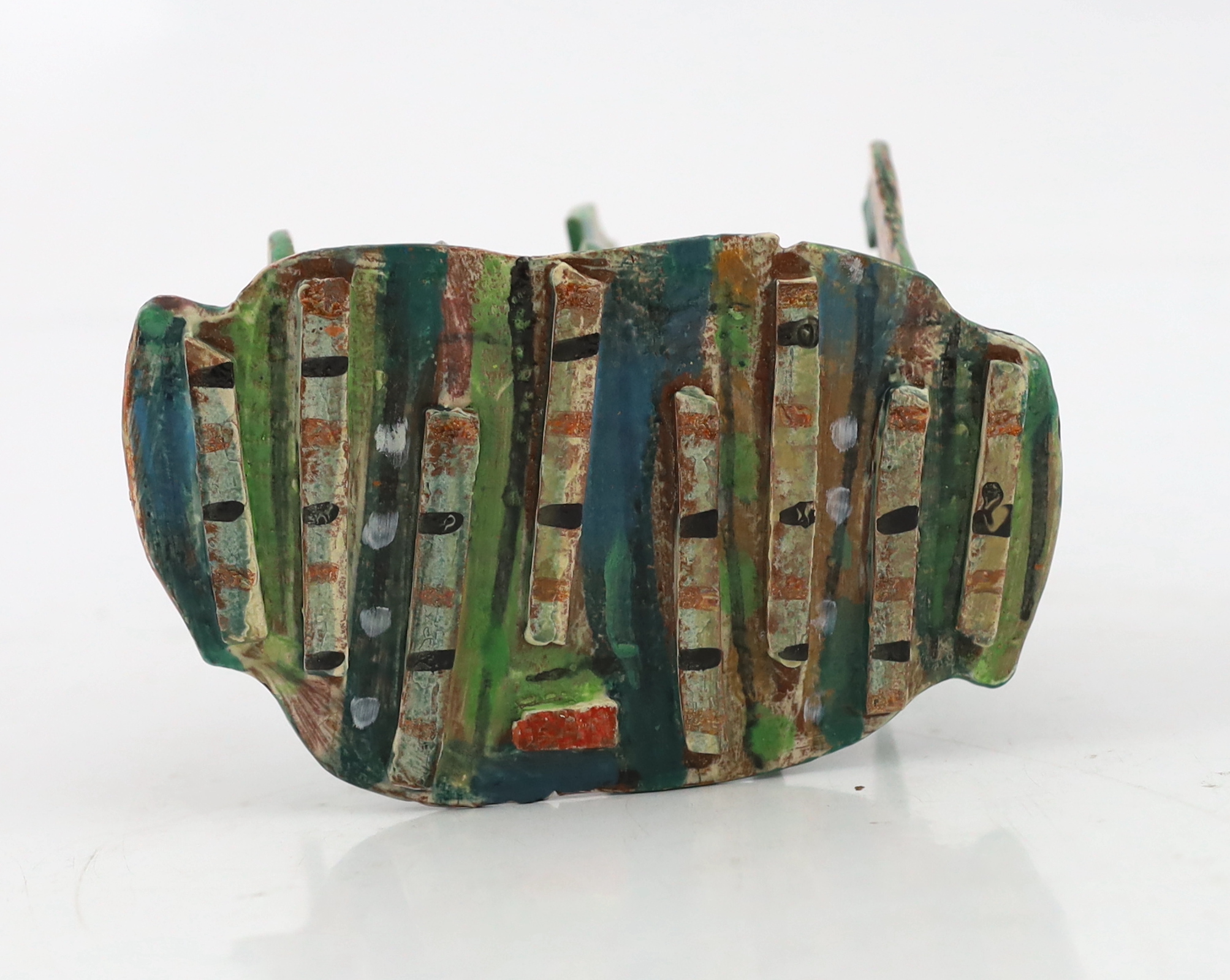 § Angus Suttie (1946-1993), a multi coloured glazed pottery toast rack, with five divisions, the - Image 4 of 4