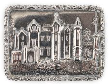 An early Victorian silver rectangular 'castle top' vinaigrette, depicting Abbotsford House, by