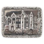 An early Victorian silver rectangular 'castle top' vinaigrette, depicting Abbotsford House, by