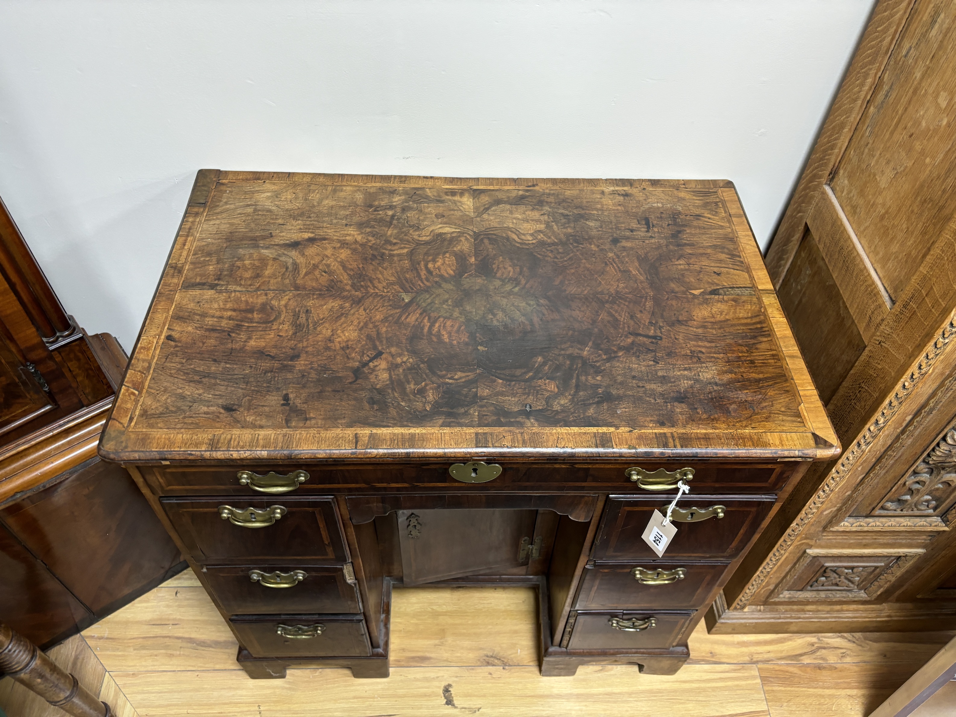 An 18th century banded walnut kneehole desk, width 80cm, depth 49cm, height 77cm - Image 2 of 2