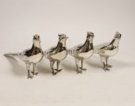 A set of four Japanese sterling condiments, by Kichigoro Uyeda, modelled as game birds, height 93mm,