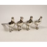 A set of four Japanese sterling condiments, by Kichigoro Uyeda, modelled as game birds, height 93mm,