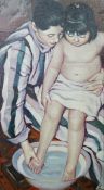 After Mary Cassatt (1844-1926) oil on canvas board, Mother and child, 42 x 23cm