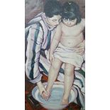 After Mary Cassatt (1844-1926) oil on canvas board, Mother and child, 42 x 23cm