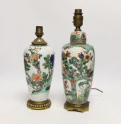 Two Samson famille verte vases, now as lamps, largest 35cm high