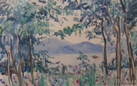 Ethel Charlotte Chase Hatch (1869-1975), watercolour, Malaysian river landscape, signed, 22 x 34cm