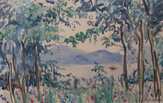 Ethel Charlotte Chase Hatch (1869-1975), watercolour, Malaysian river landscape, signed, 22 x 34cm