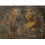 19th century school, oil on canvas, Mary Magdalene and Christ, 74 x 100cm, unframed