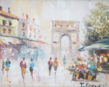 J Burnett (20th. C) pair of impressionist oils on canvas, Parisian street scenes, each signed, 19