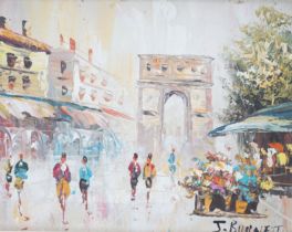 J Burnett (20th. C) pair of impressionist oils on canvas, Parisian street scenes, each signed, 19