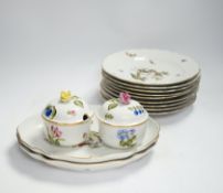 A Herend part dessert service comprising nine plates and two oval dishes together with two bowls,