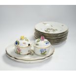 A Herend part dessert service comprising nine plates and two oval dishes together with two bowls,