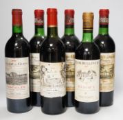 Three bottles of Chateau Dauzac Margaux 1972 and three other bottles Chateau Du Glana Saint Julien