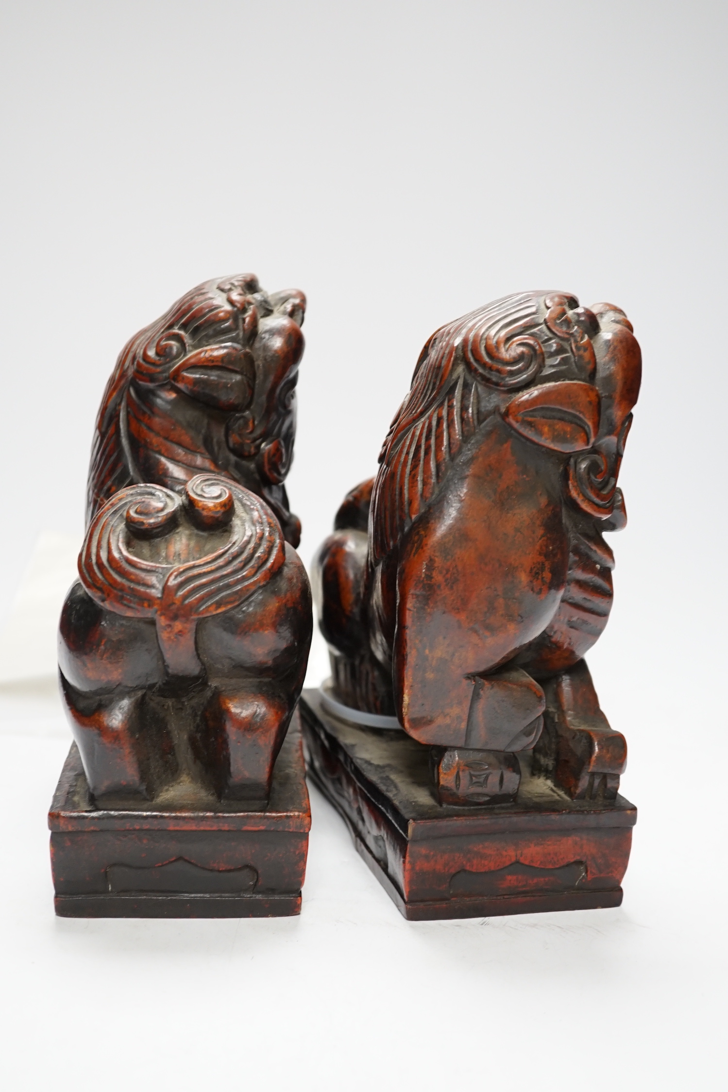 Two Japanese carved and lacquered hardwood Temple dogs, late Tokugawa period, 16cm wide - Image 3 of 5