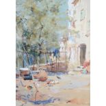 Frank Richards (1863-1935) heightened watercolour, Mediterranean street scene, signed, 35 x 24cm