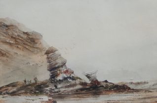 Henry Barlow Carter (1803-1867) watercolour, Rocks on the Coast, near Scarborough, Yorkshire,