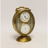 A 19th century gilt metal timepiece barometer with thermometer, 20cm high