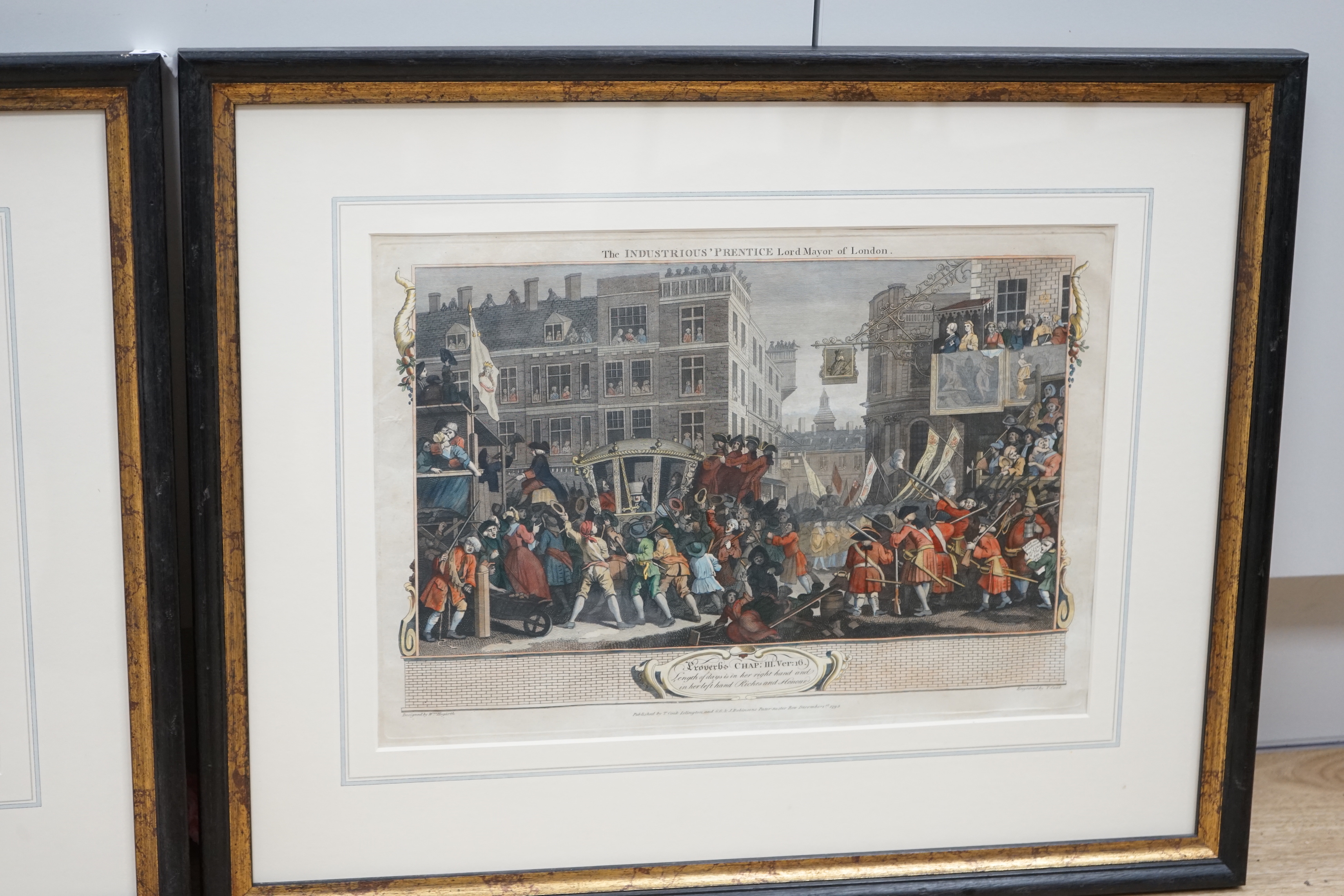 After William Hogarth (1697-1764) pair of colour engravings, ‘The Idle Prentice, Executed at Tyburn’ - Image 3 of 3