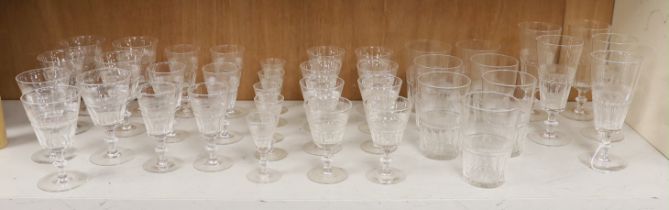 Collection of vintage glasses including set of seven tumblers