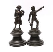 A pair of late 19th century French bronze figures of a woodcutter and a Turk, both 16cm