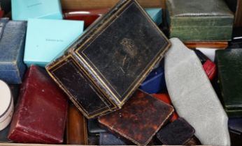 A large quantity of mixed jewellery boxes together with a larger jewellery box.