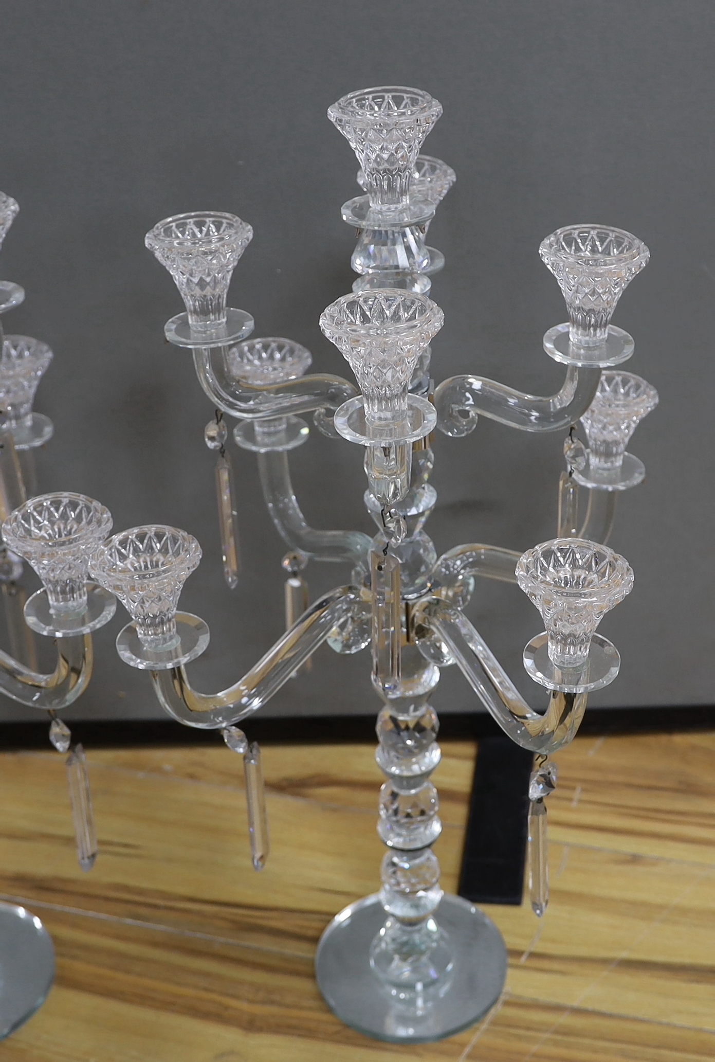 A pair of modern eight branch, nine light lustre candelabra, 63cm high - Image 3 of 3